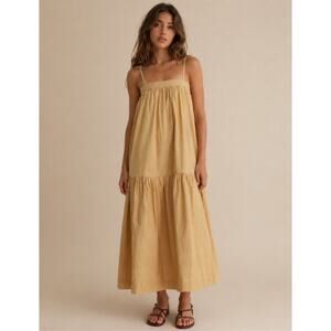 For Days Poplin Dress Womens M Khaki Sleeveless Tiered Midi Maxi NWT